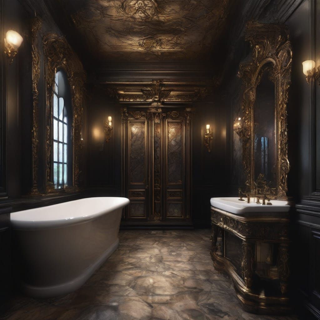 Modern Gothic Bathroom with Ornate Shower Cabin