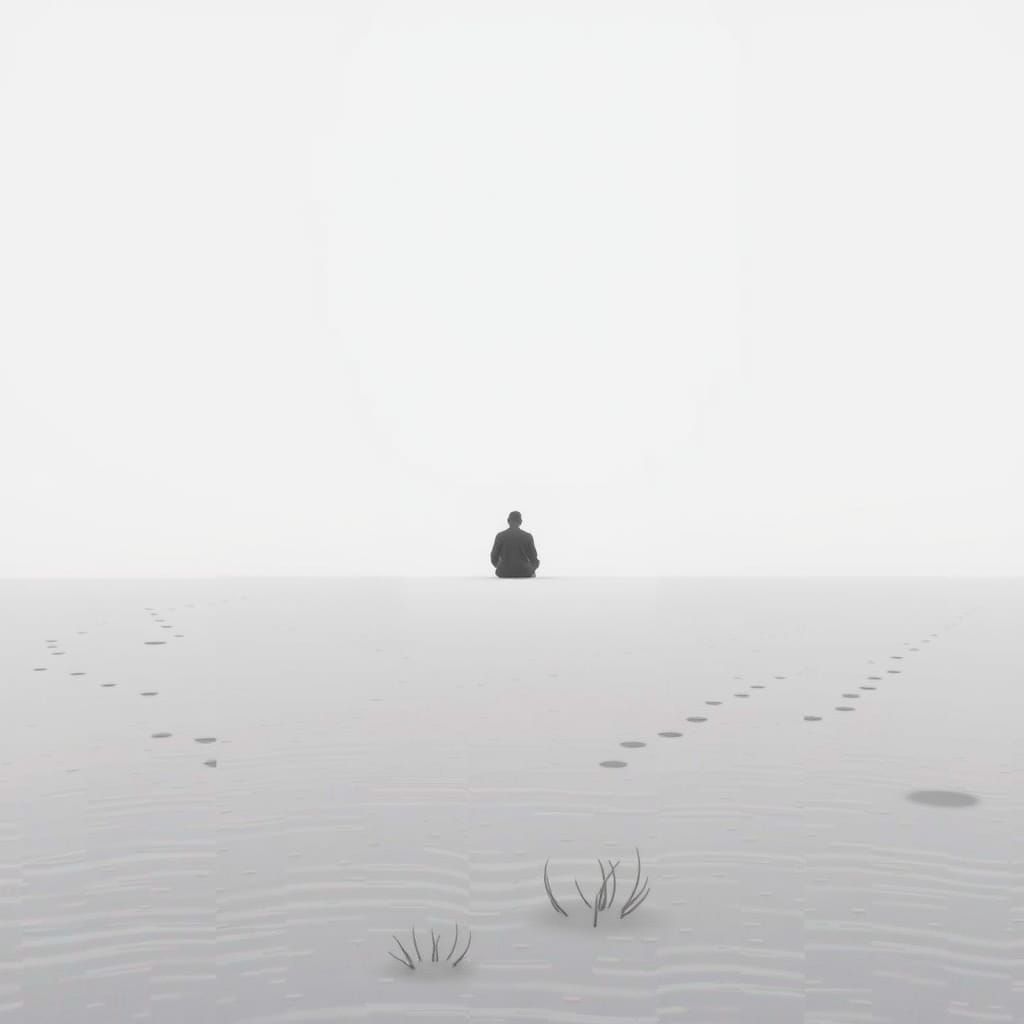 Glitch Art: Solitary Figure in Barren Landscape