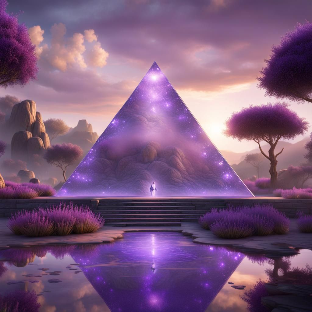 Crystals Inside Transparent Pyramid with Lavender