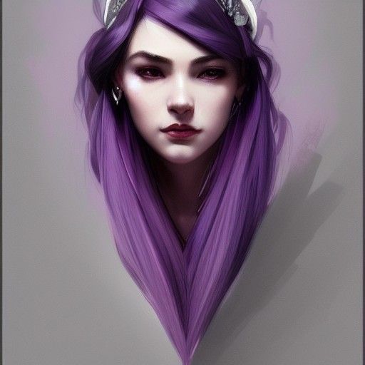 Purple-Haired Lady Portrait in Hyperdetailed Digital Art