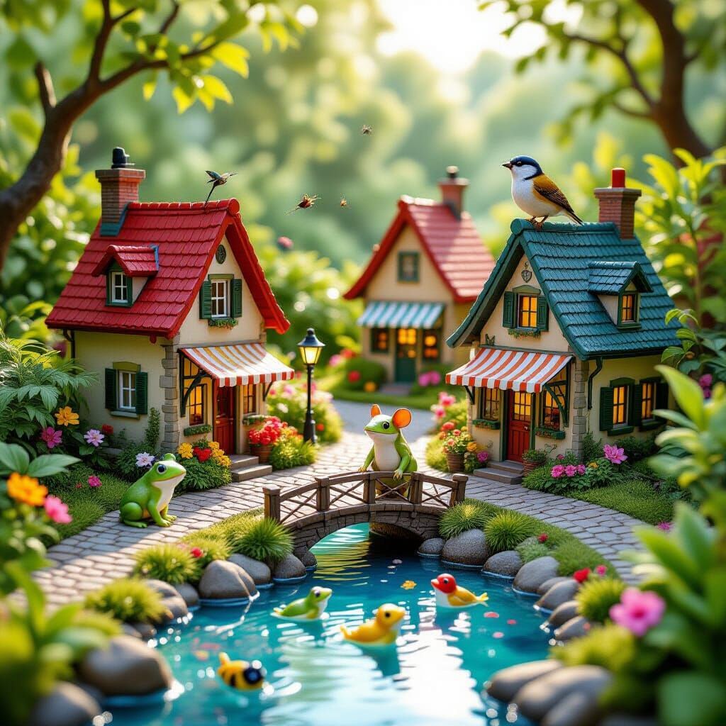 Hyperrealistic Miniature Animal World in Garden Setting