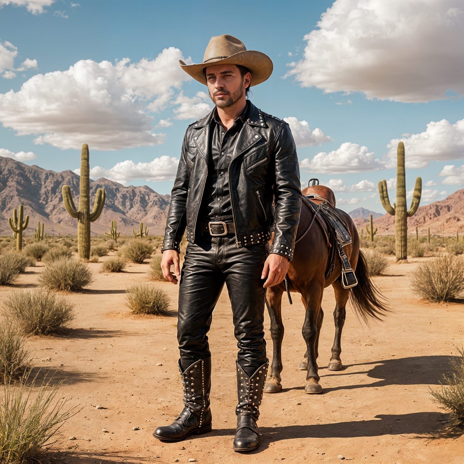 Cowboy in Arizona Desert with Leather and Silver