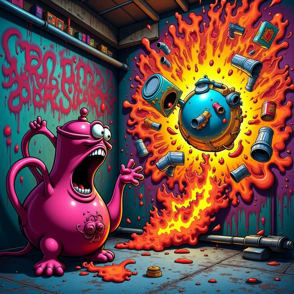 Terrified Teapot's Basement Nightmare: Graffiti Art