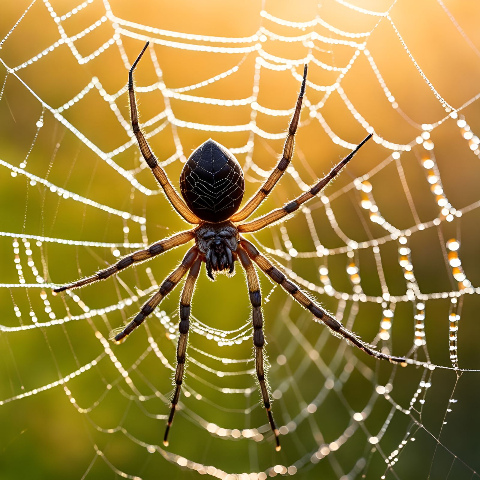 Spiderweb Macro Photography: Golden Hour Dew