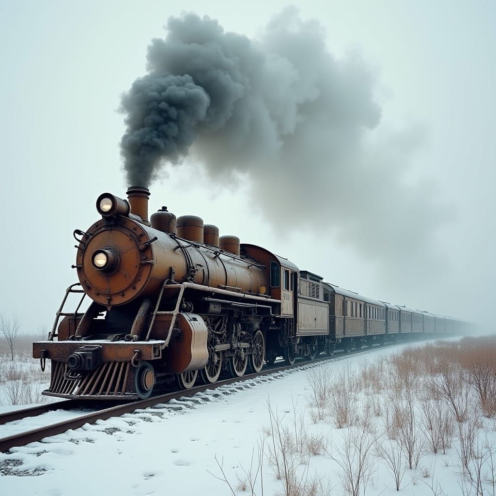 Steam Train in Snowy Siberia: Ansel Adams Style