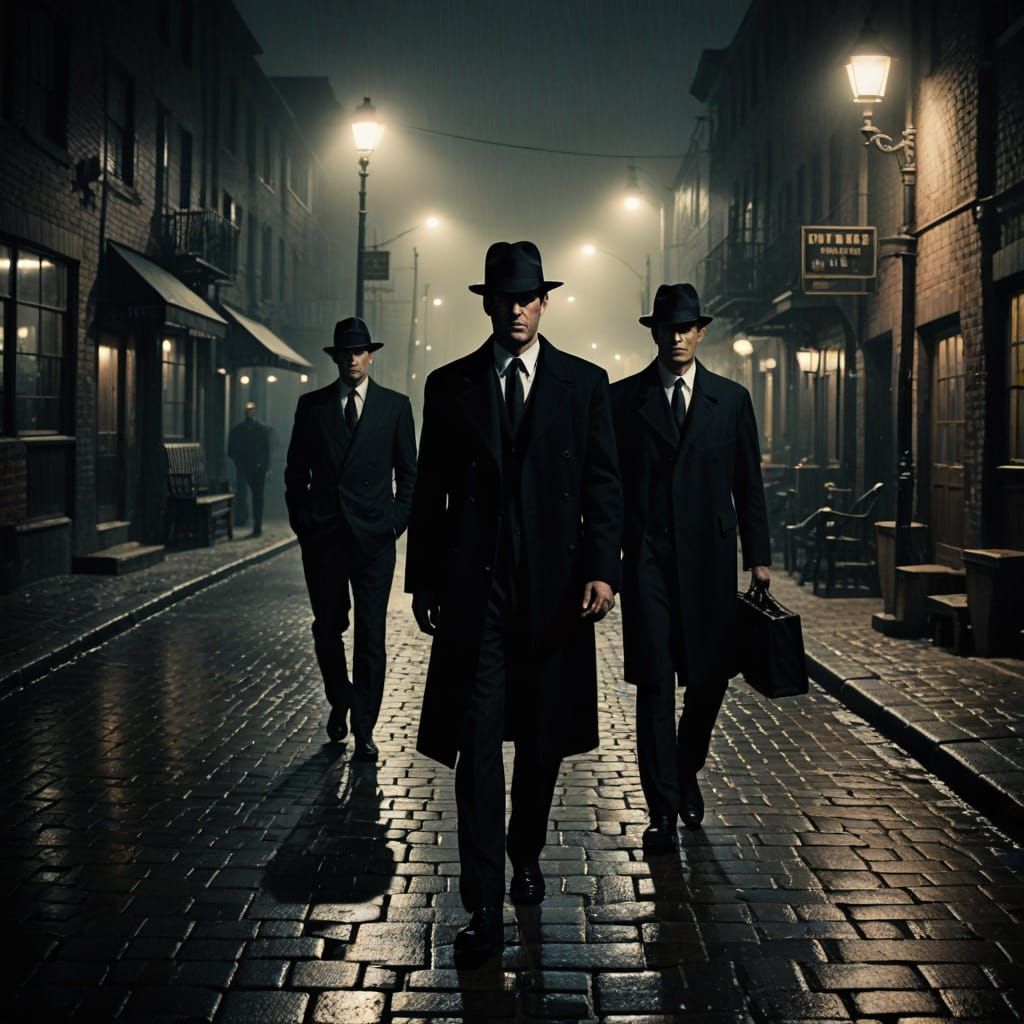 Men in Black Film Noir Wharf Scene