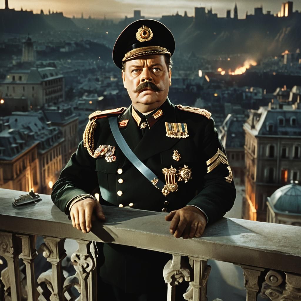 Authoritarian Leader on Balcony in Urban Setting