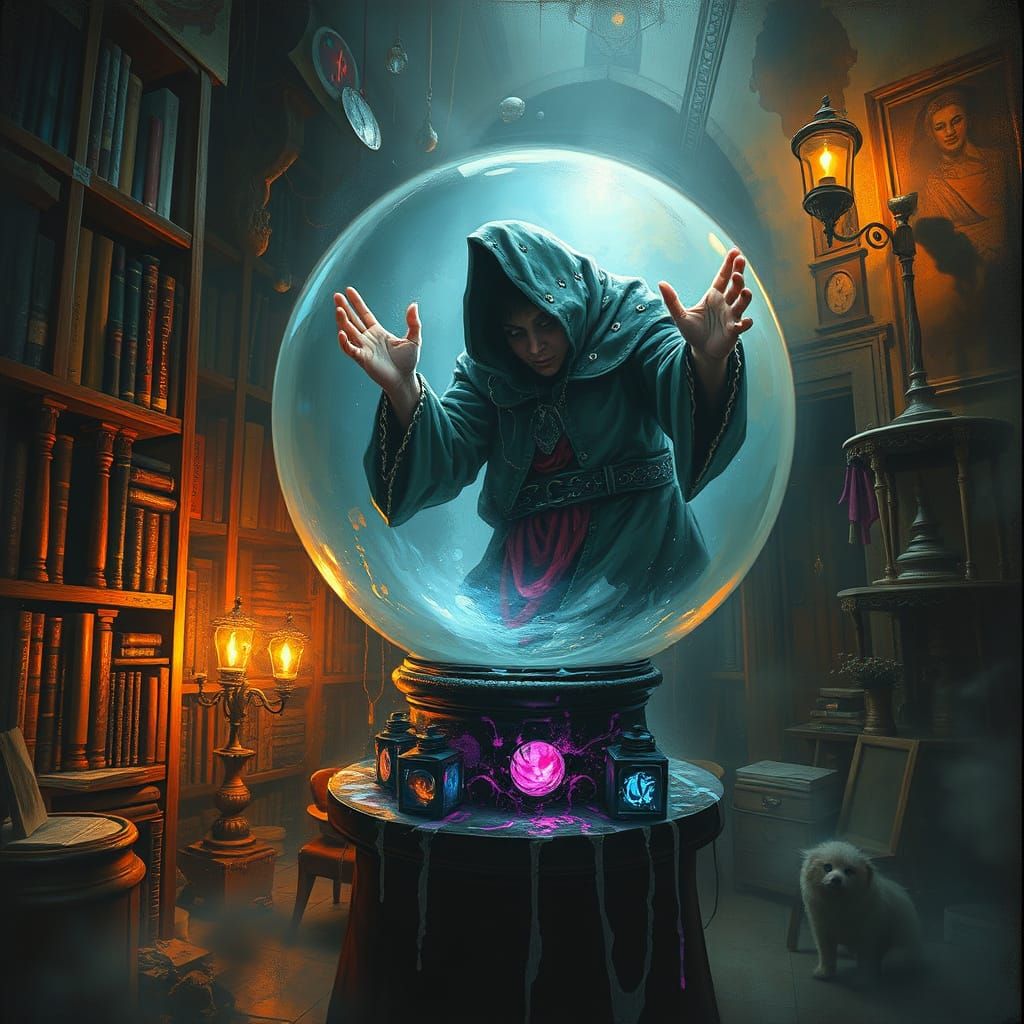 Enigmatic Crystal Ball in Arcane Library