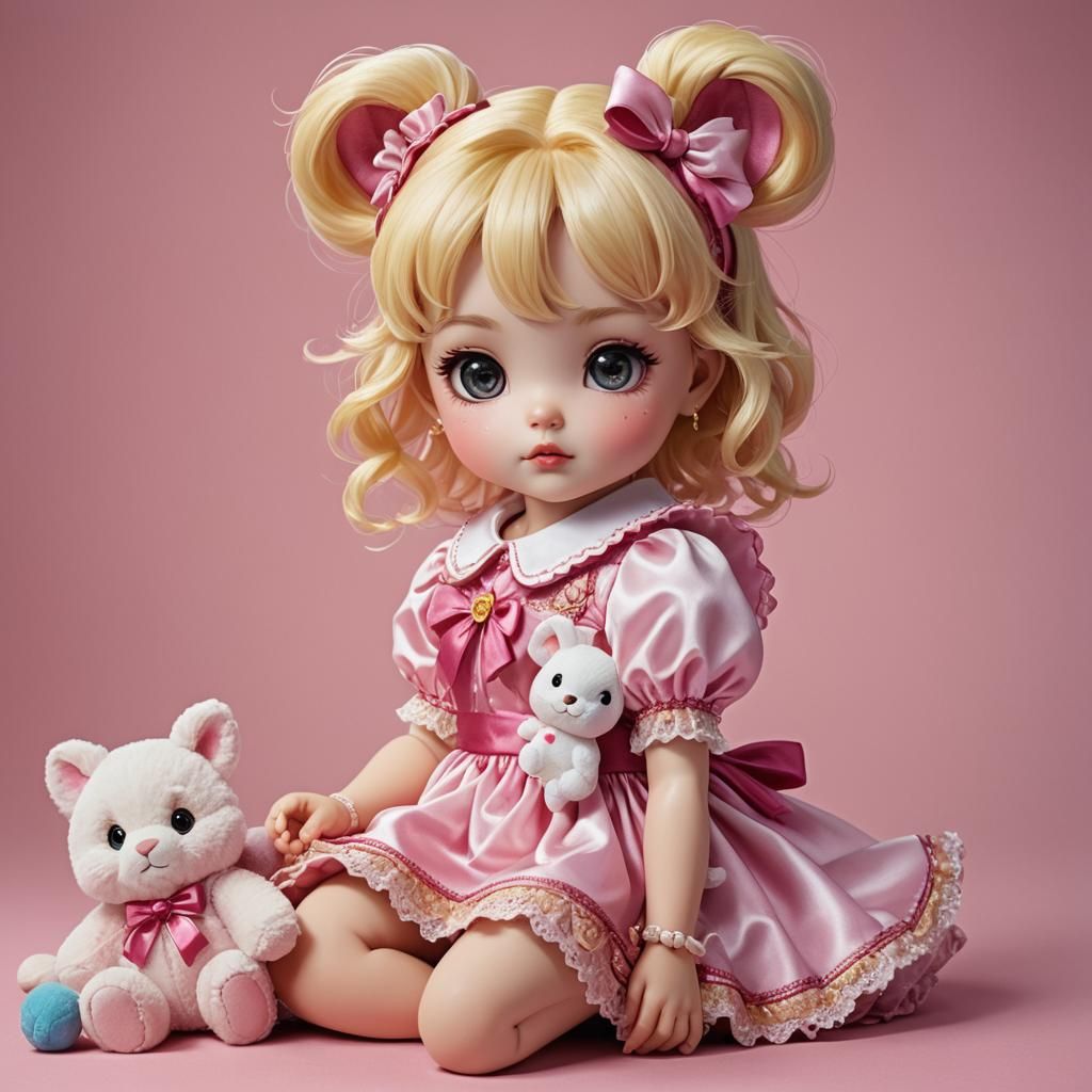Blonde Infant Chibi Moon with Stuffed Bunny