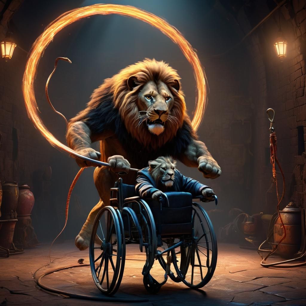 Lion Tamer in Basement: 3D Digital Art