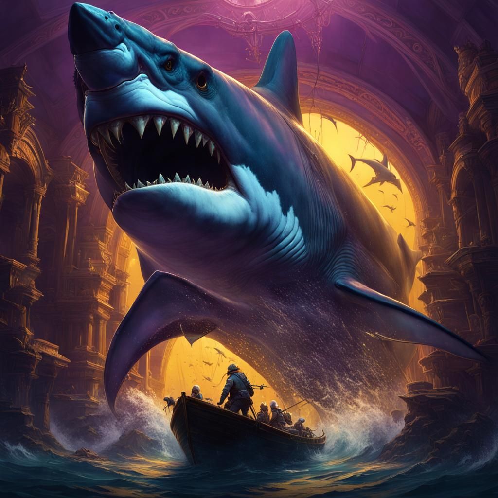 Megalodon in Dark Fantasy Style