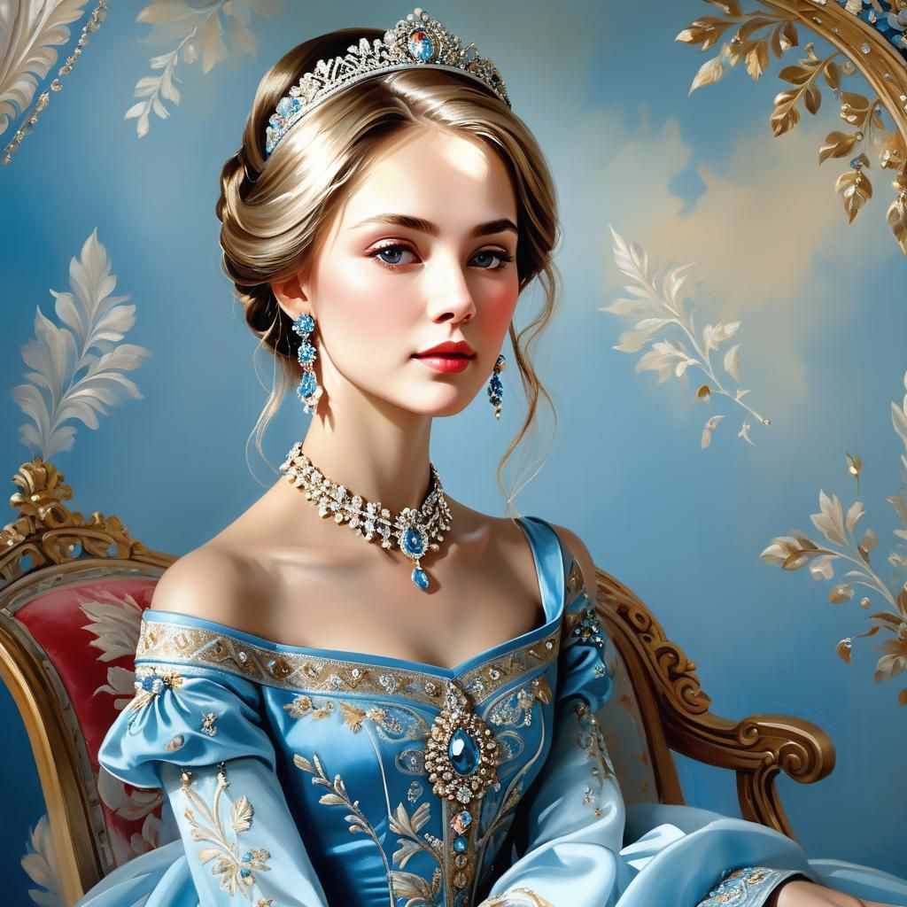 Russian Princess Portrait in Slavic Folk Art Style