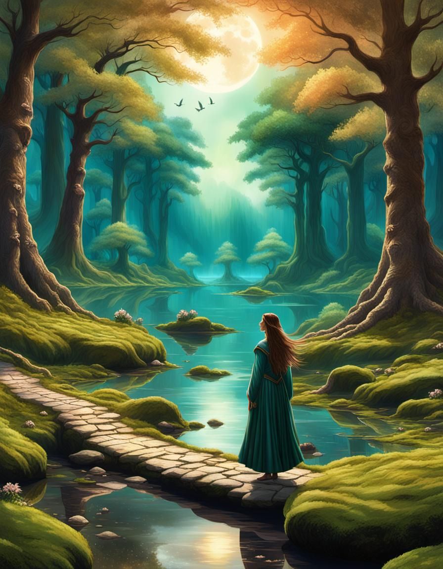Woman Walks to Portal in Enchanted Forest