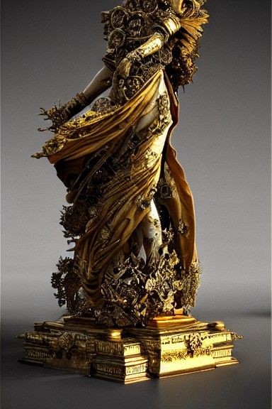 Gothic Marble Statue with Gold Inlay and Roses