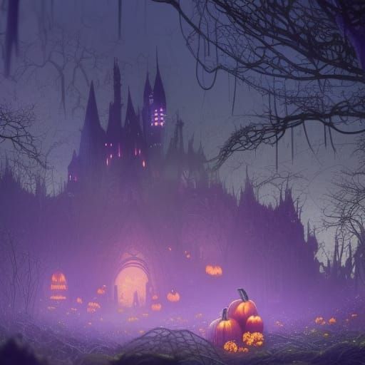Halloween Spiderweb Pumpkin Castle in Dark Fantasy Style
