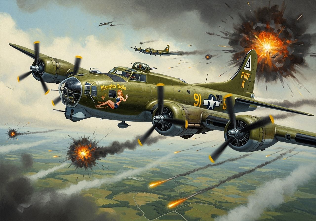 B-17 Flying Fortress "Memphis Belle" in Aerial Combat Oil Pa...
