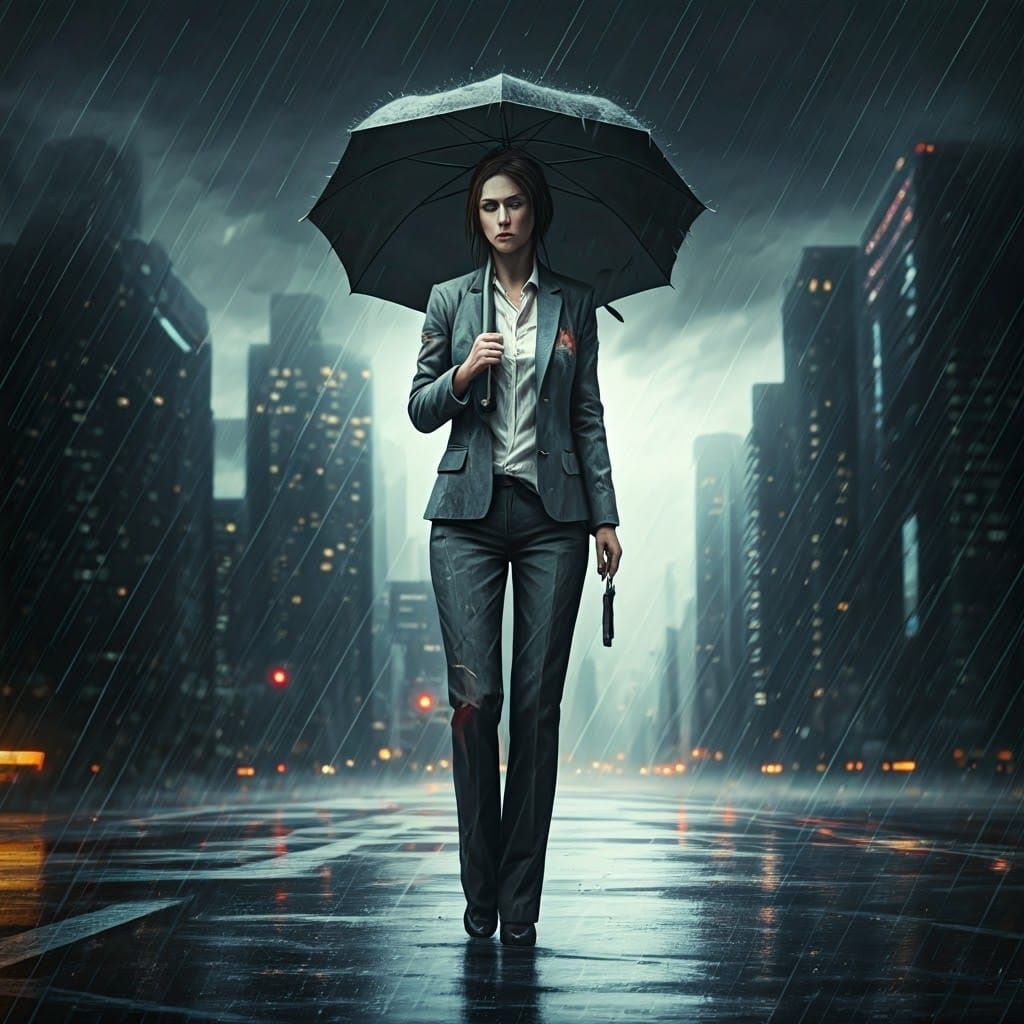 Dystopian Businesswoman's Bad Day in Cyberpunk Style