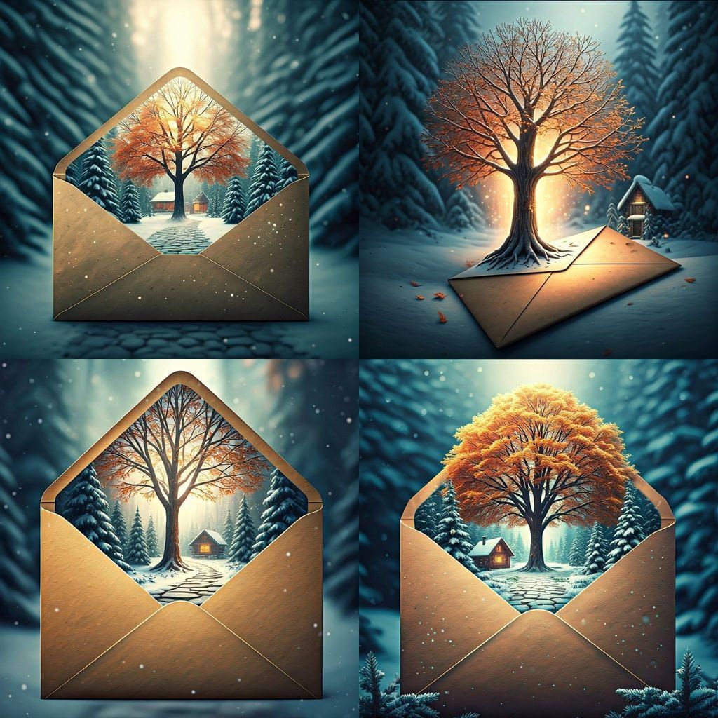 Magical Winter Tree Portal Emerges from an Old Envelope