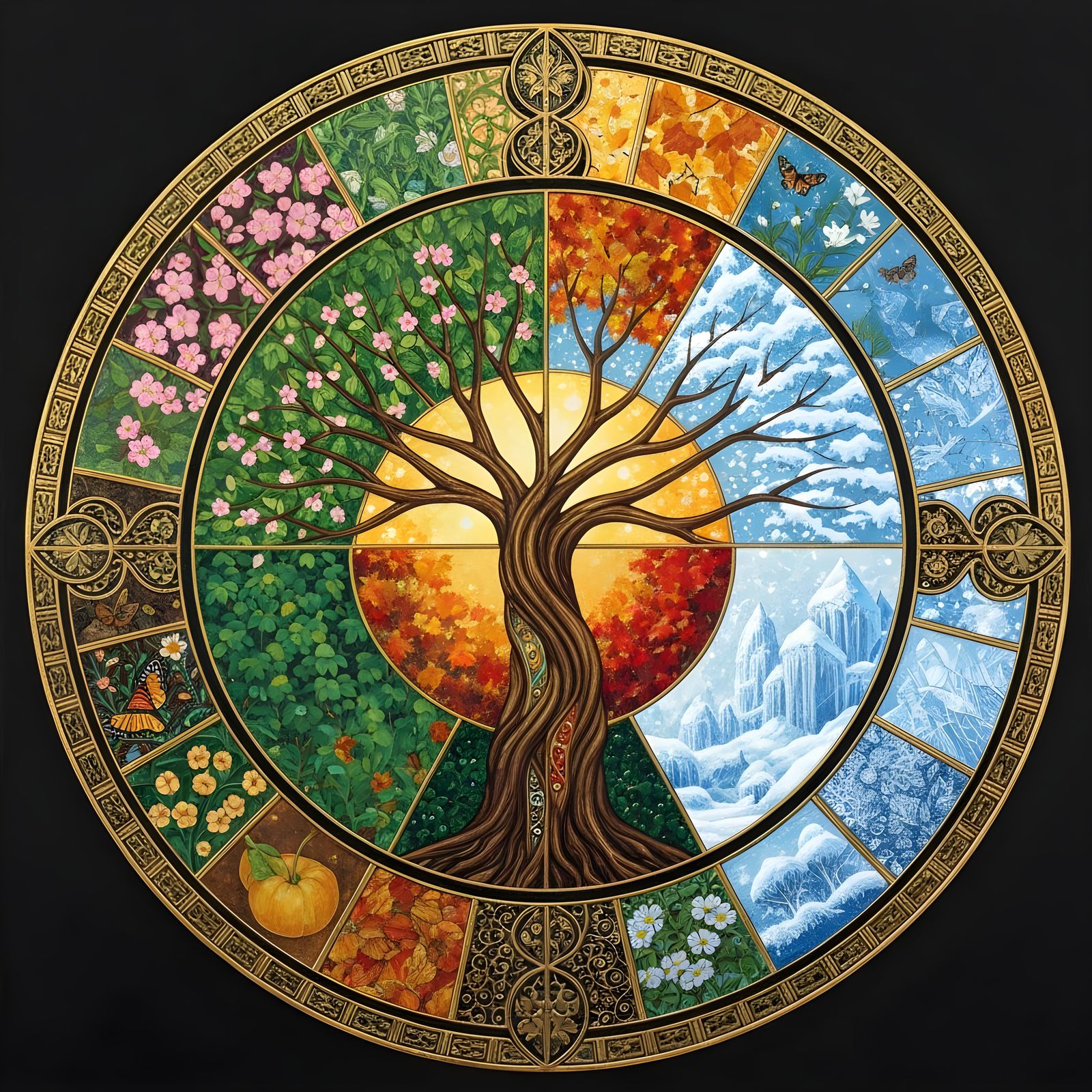 Art Deco Tree of Seasons in Klimt Style