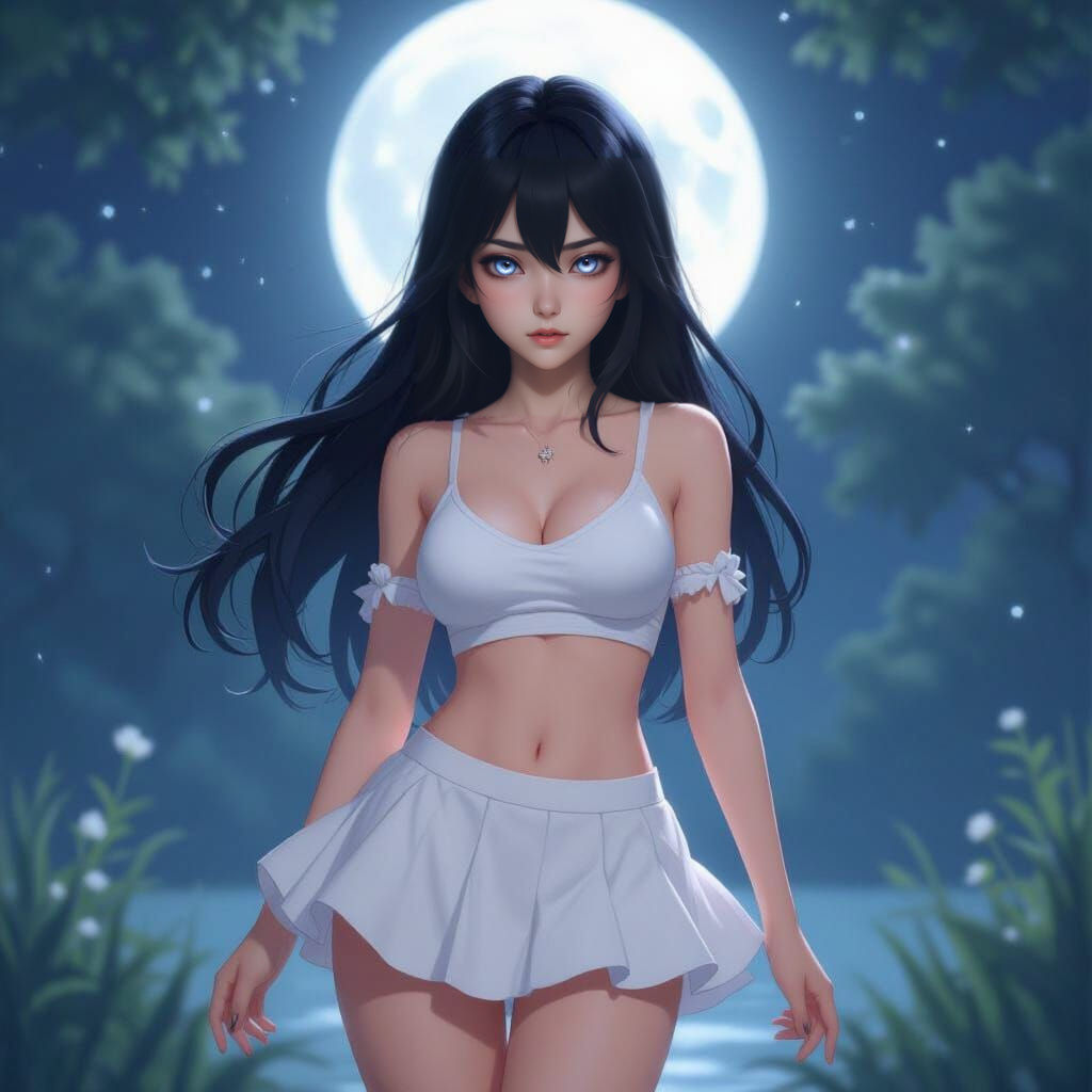 Anime Wolf Girl with Moonlight Eyes in 3D Style