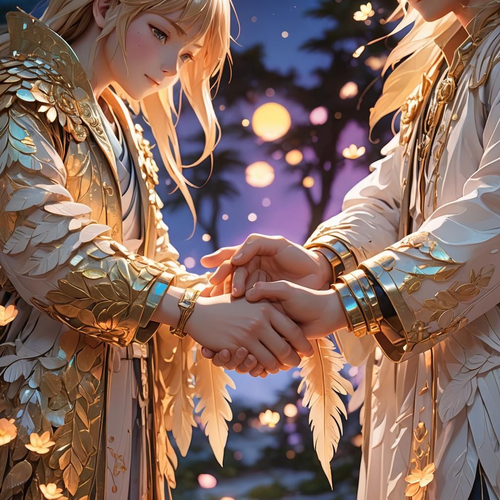 Two Souls Holding Hands in Paradise: Anime 3D Art