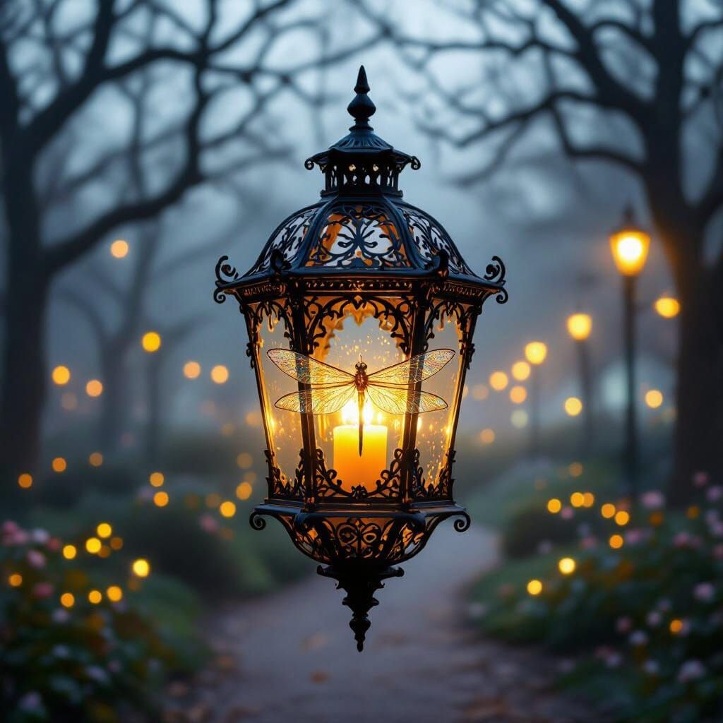 Victorian Lantern Illuminates Enchanted Night Garden