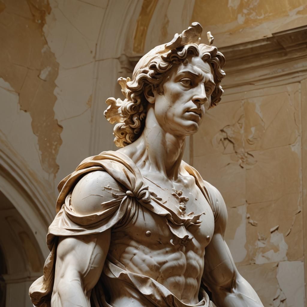 Baroque Marble Angel Sculpture with Golden Light