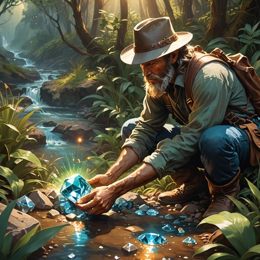 River Prospector Finds Huge Diamond in Fantasy Art