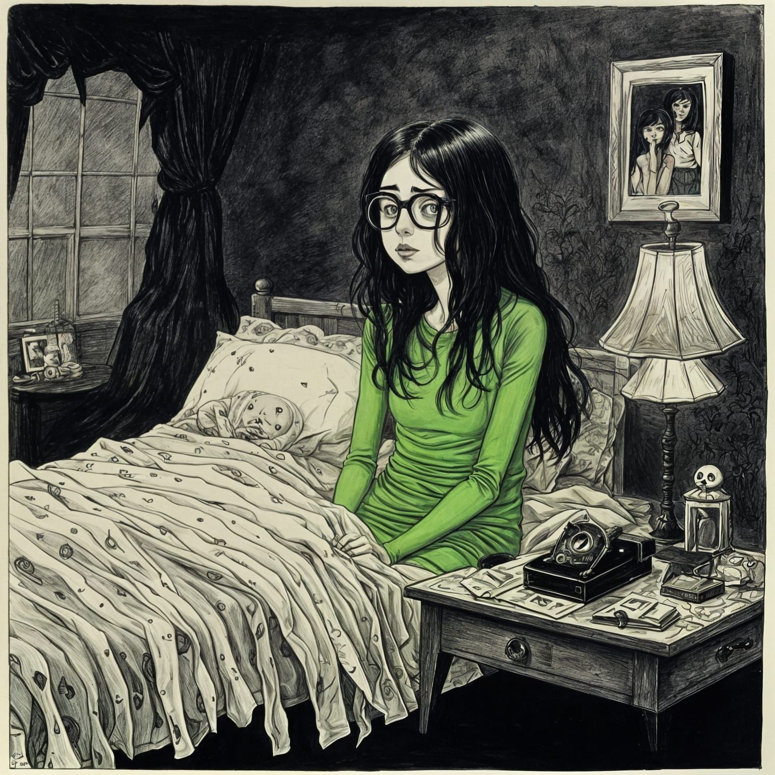 Figure Unable to Sleep, in Tim Burton Style