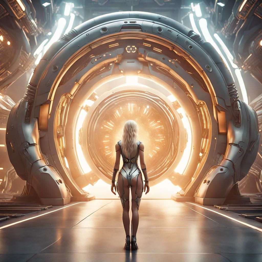Futuristic Portal Scene with Fantasy Woman in Sci-Fi Style