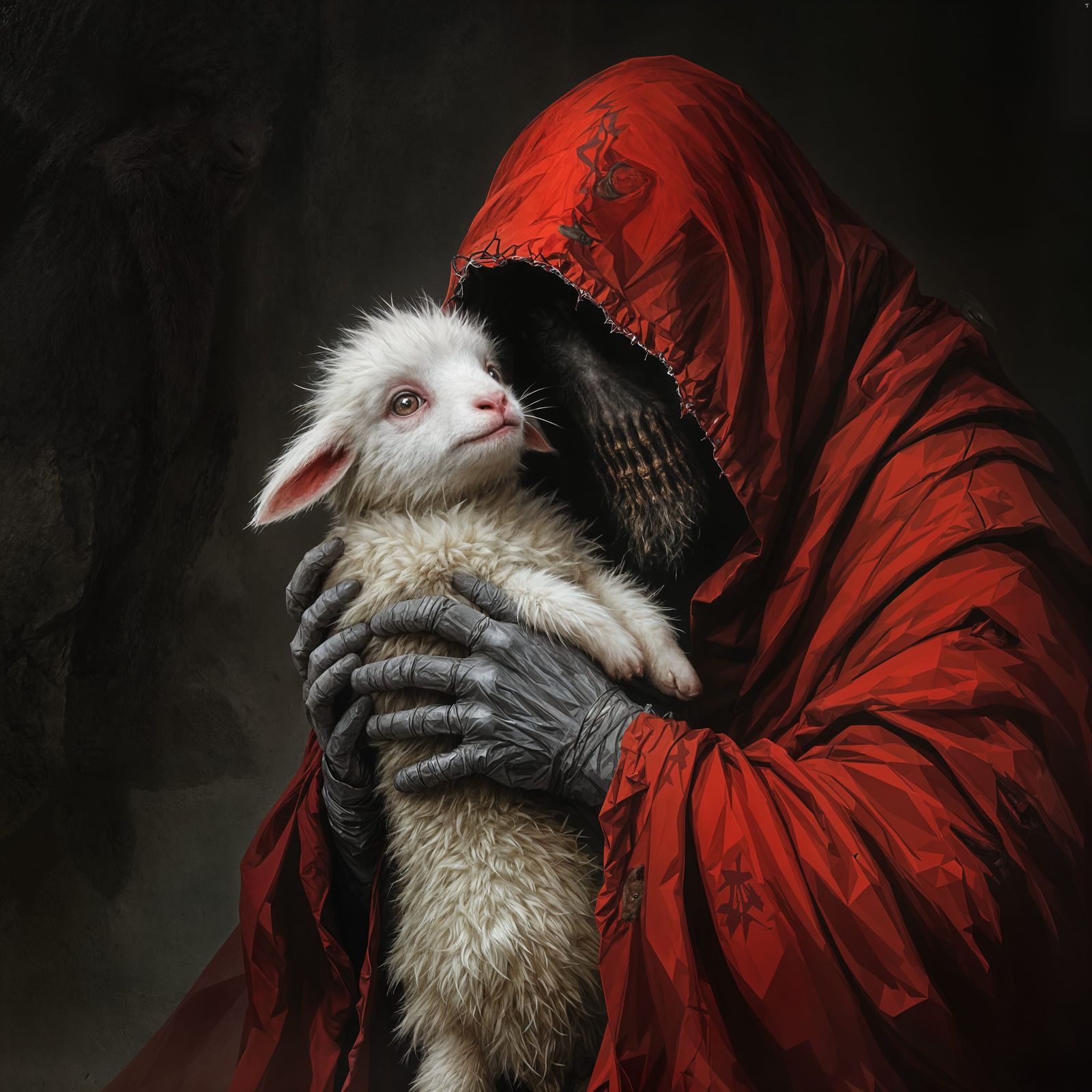 Lamb Held by Red Cloaked Figure