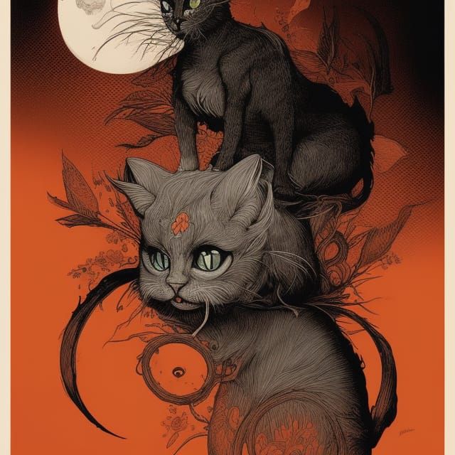 Evil Witch Cat Portrait in Victorian Horror Style