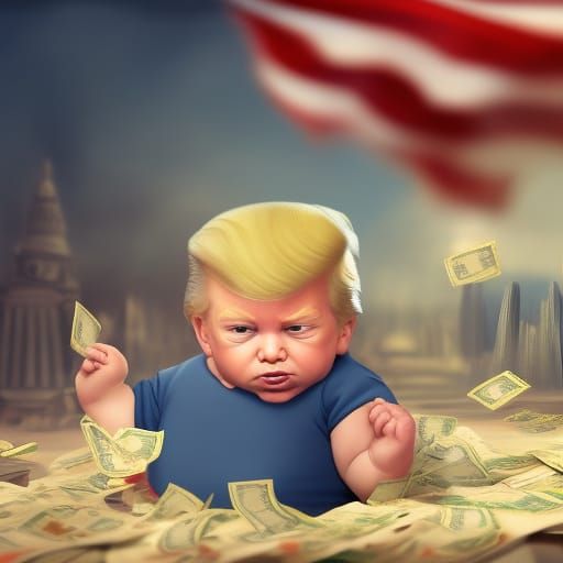 Obese Baby Eating Money: Detailed Digital Painting