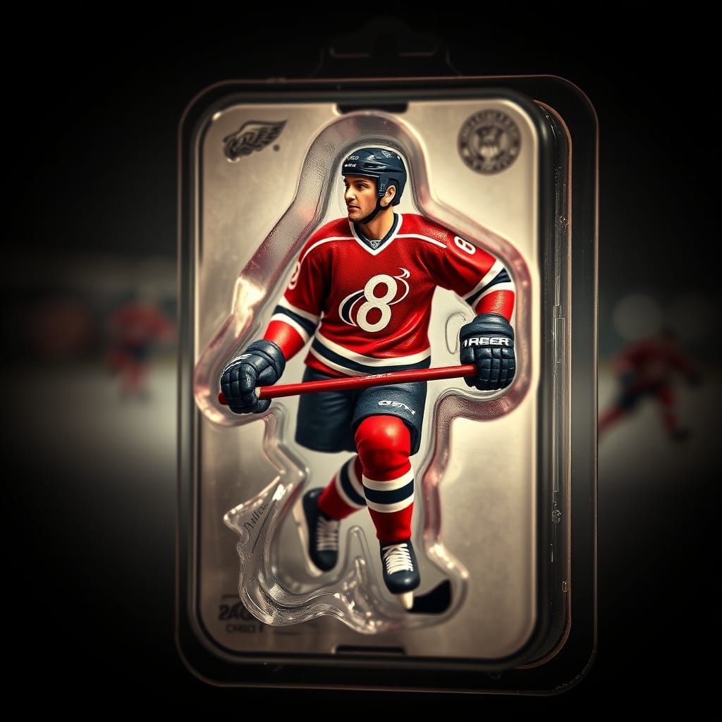 Hockey Player Figure in Blister Pack with Russian Machine In...