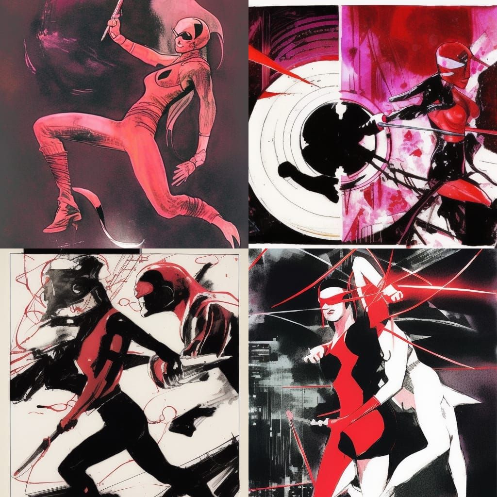 Yin and Yang: Elektra vs Daredevil in Comic Art Style