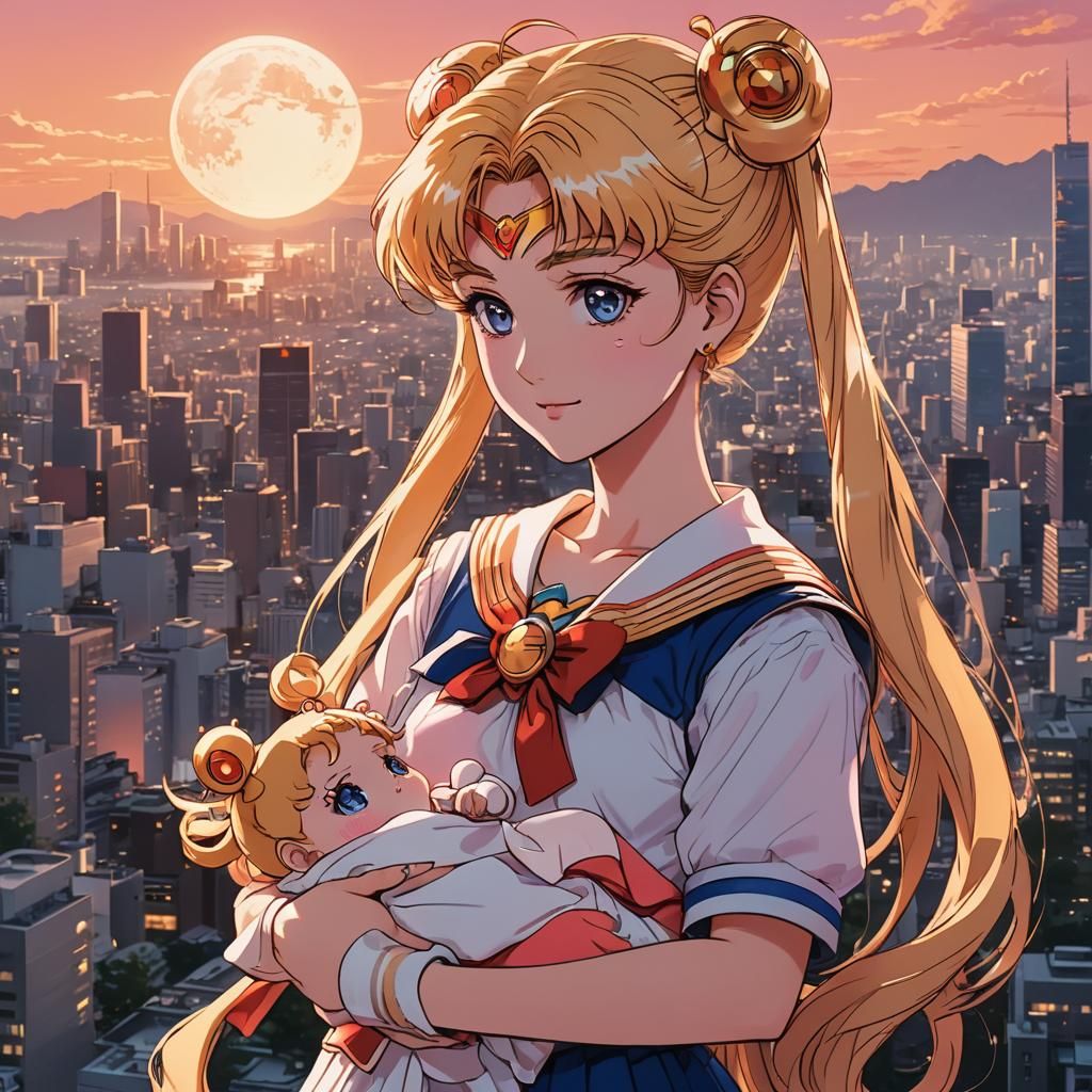 Sailor Moon, Pregnant, in Cel-Shaded Manga Style