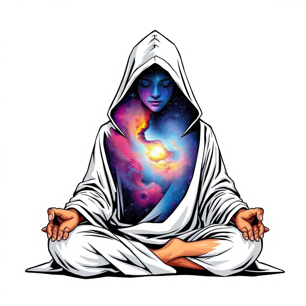 Meditating Cosmic Entity in Starry Nebula Robe, Anime Hyperr...