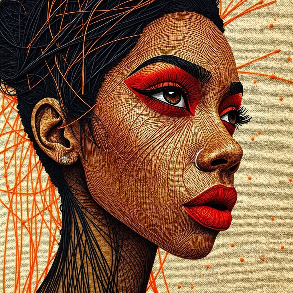 Woman's Profile with Crimson Eyeshadow in Vibrant, Intricate...