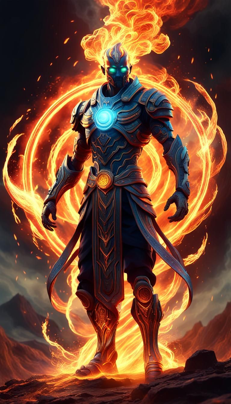 Immortal Fire Spirit in Vibrant 3D Digital Art