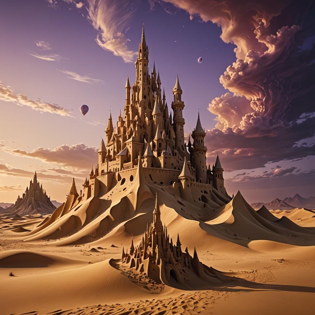 Surreal Sandcastle in Alien Desert Landscape