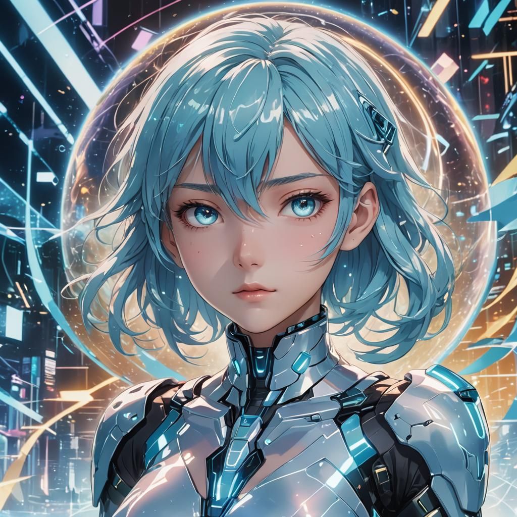 Anime AI Hologram in Futuristic Control Room