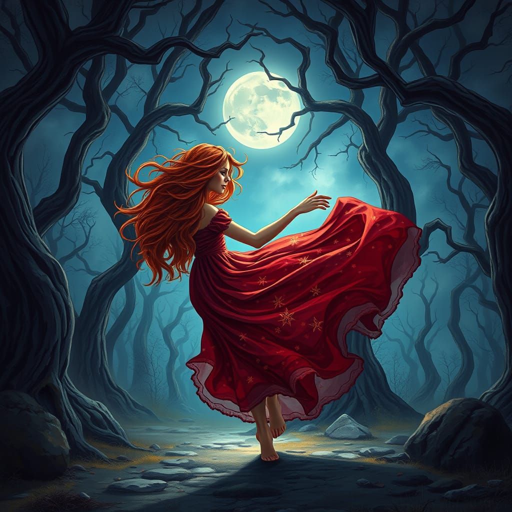 Enchanted Gypsy Dancer in Moonlit Forest