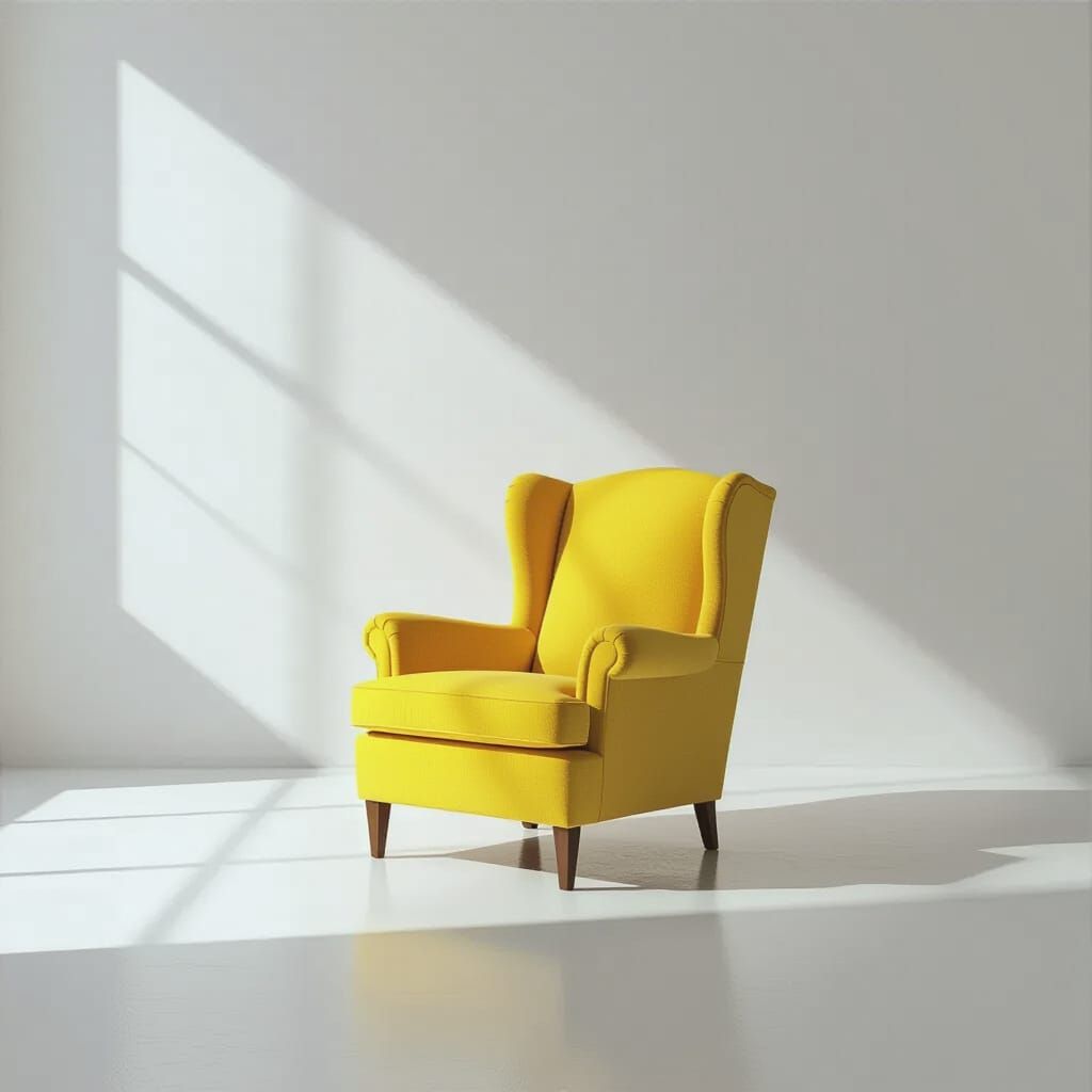 Minimalist Yellow Armchair in Symmetrical White Room