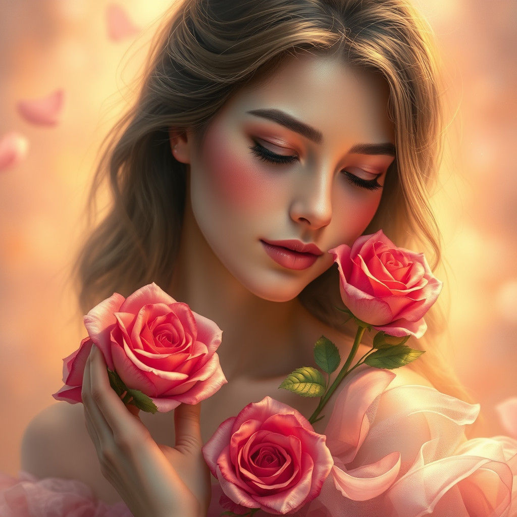 Ethereal Woman Portrait with Roses as Fantasy Art
