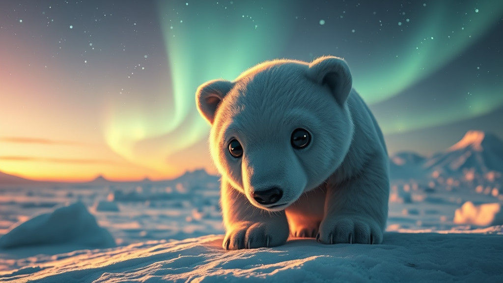 Adorable Polar Bear in Arctic Landscape, Digital Art