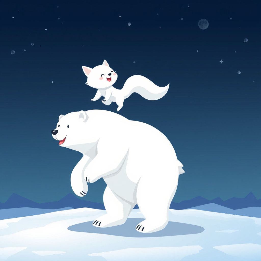 Chibi Arctic Fox and Polar Bear Playful Moment in the Snow