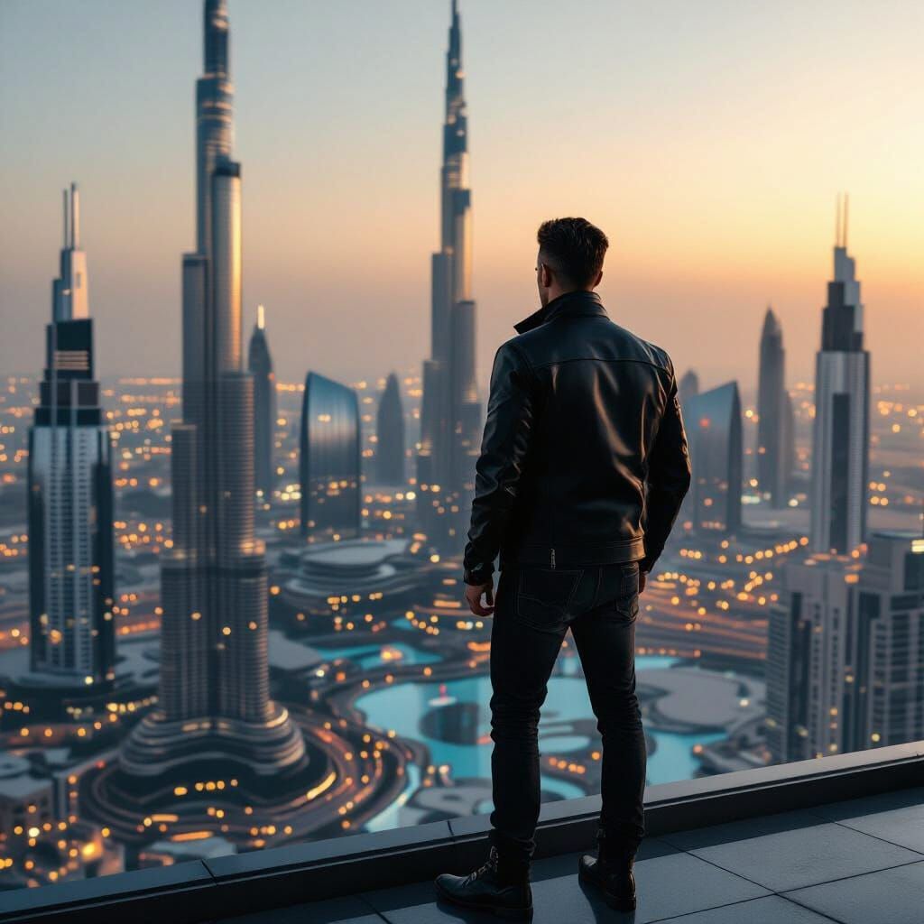 Futuristic Dubai Cityscape View from Burj Khalifa