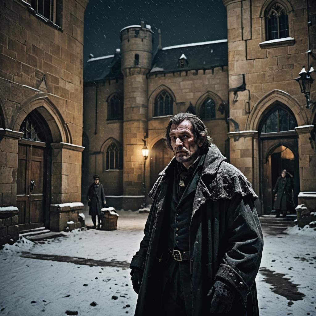 Gothic Castle Courtyard: Hunchback in the Snow