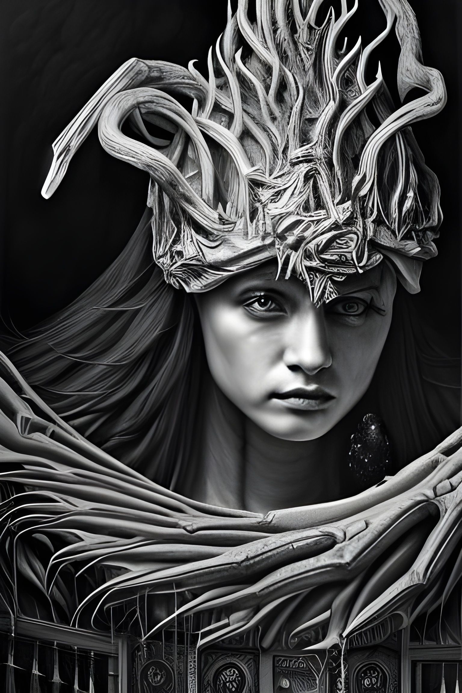 Dark Fantasy Pencil Portrait in Hyperrealism Style