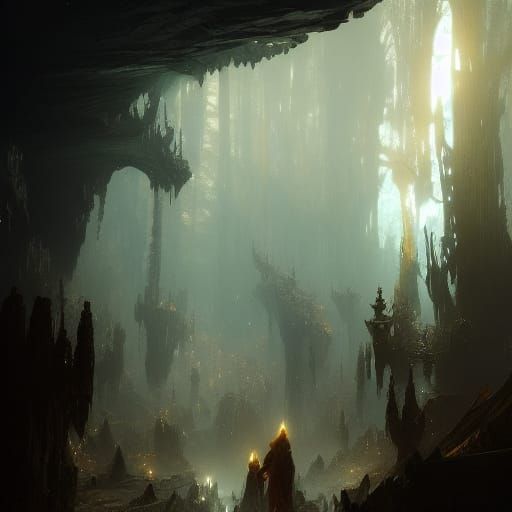 Hyperdetailed Crystal Cave in Dark Fantasy Style